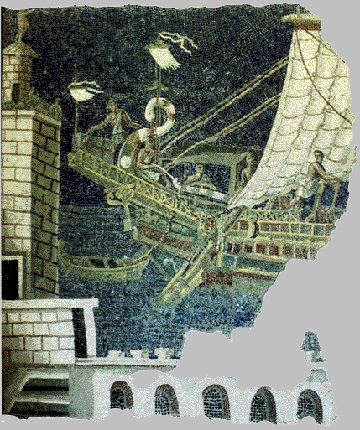 Корма римского корабля на мозаике III в. н. э.